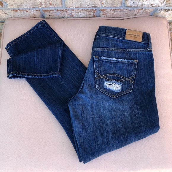 Abercrombie & Fitch Cotton Ripped MidRise Medium Wash Straight Buttoned Jeans 27 - Picture 16 of 16
